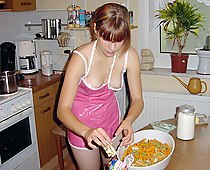 Cooking teen oops down blouse